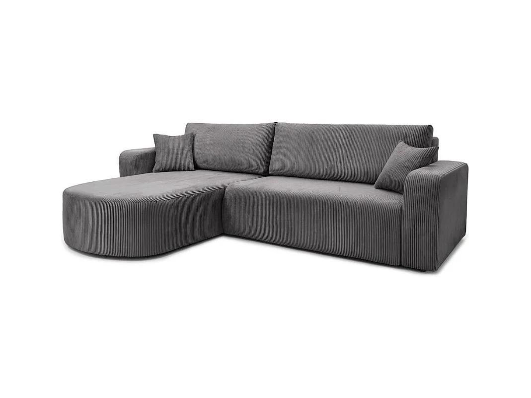 Canapé KIARA d'angle réversible convertible 4 places en velours côtelé - Gris anthracite