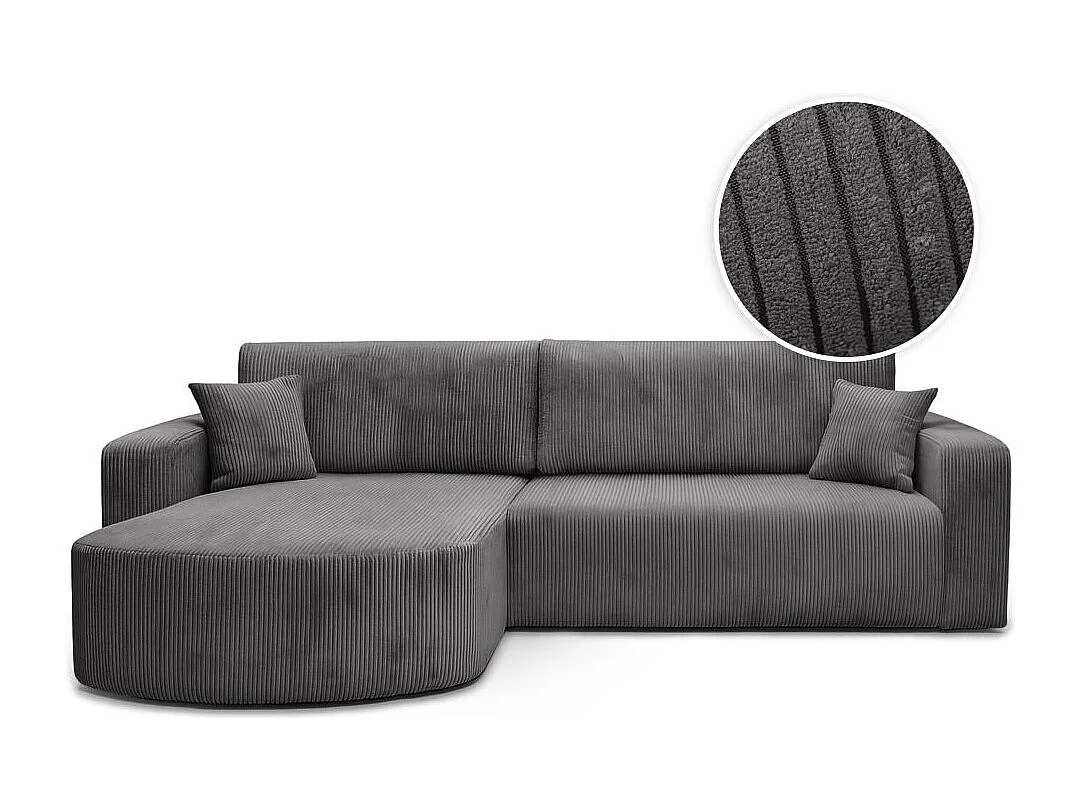 Canapé KIARA d'angle réversible convertible 4 places en velours côtelé - Gris anthracite