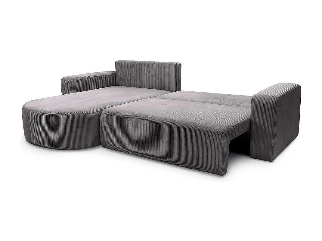 Canapé KIARA d'angle réversible convertible 4 places en velours côtelé - Gris anthracite