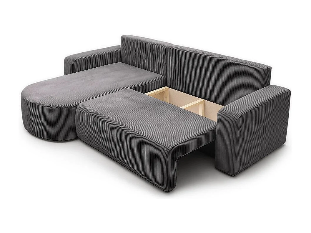 Canapé KIARA d'angle réversible convertible 4 places en velours côtelé - Gris anthracite