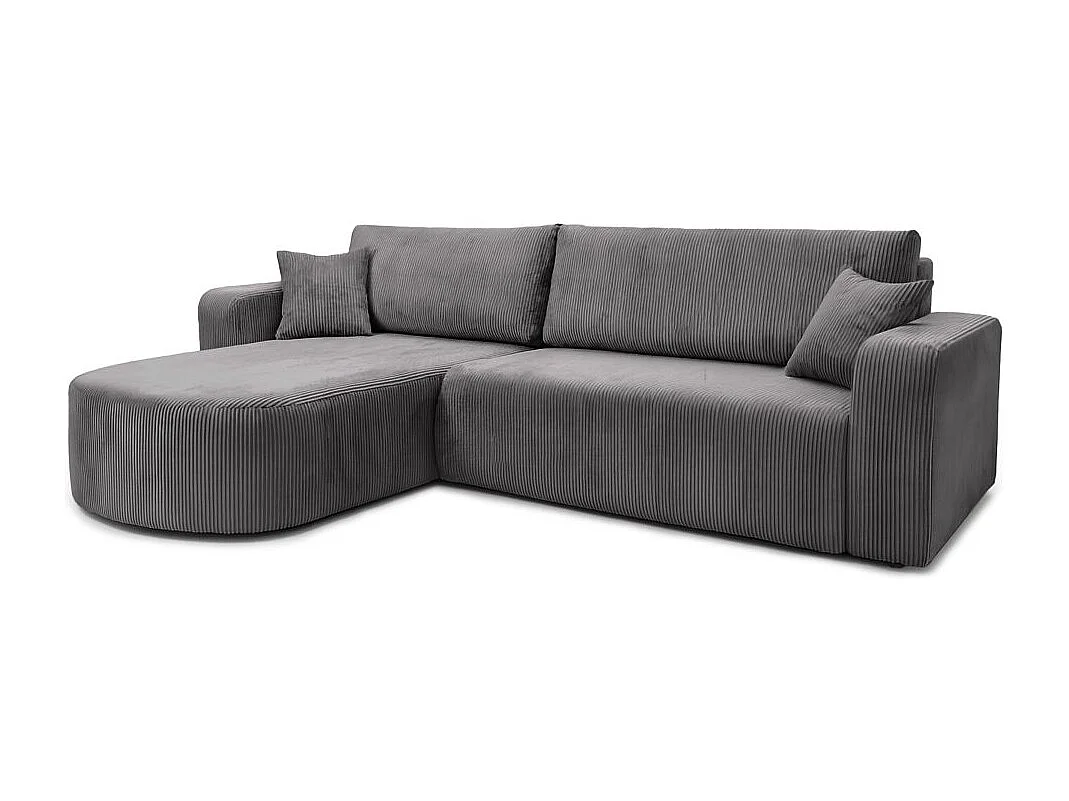 Canapé KIARA d'angle réversible convertible 4 places en velours côtelé - Gris anthracite