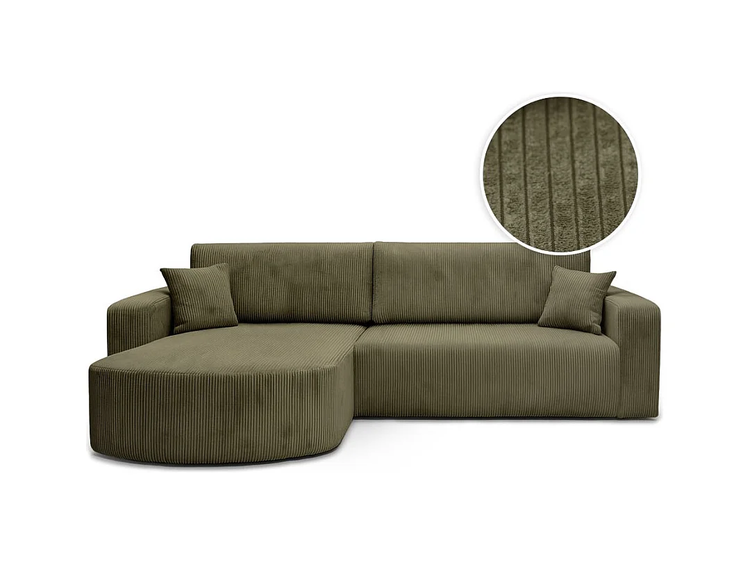 Canapé KIARA d'angle réversible convertible 4 places en velours côtelé - Vert kaki