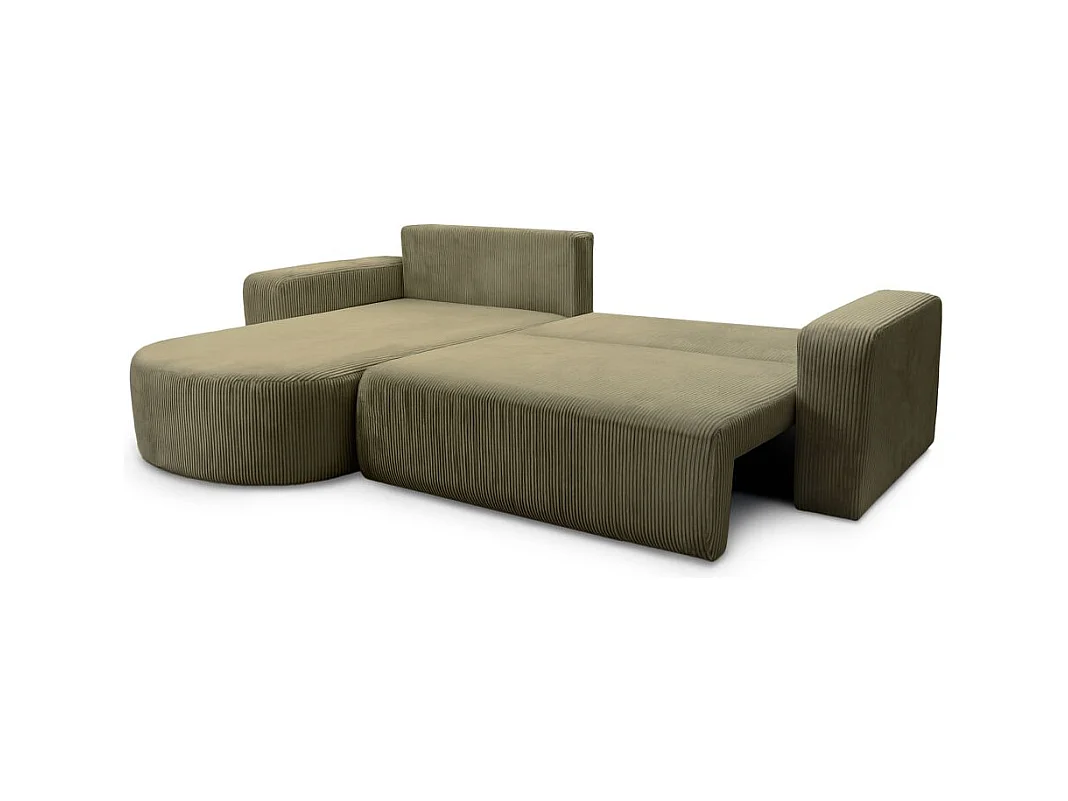 Canapé KIARA d'angle réversible convertible 4 places en velours côtelé - Vert kaki