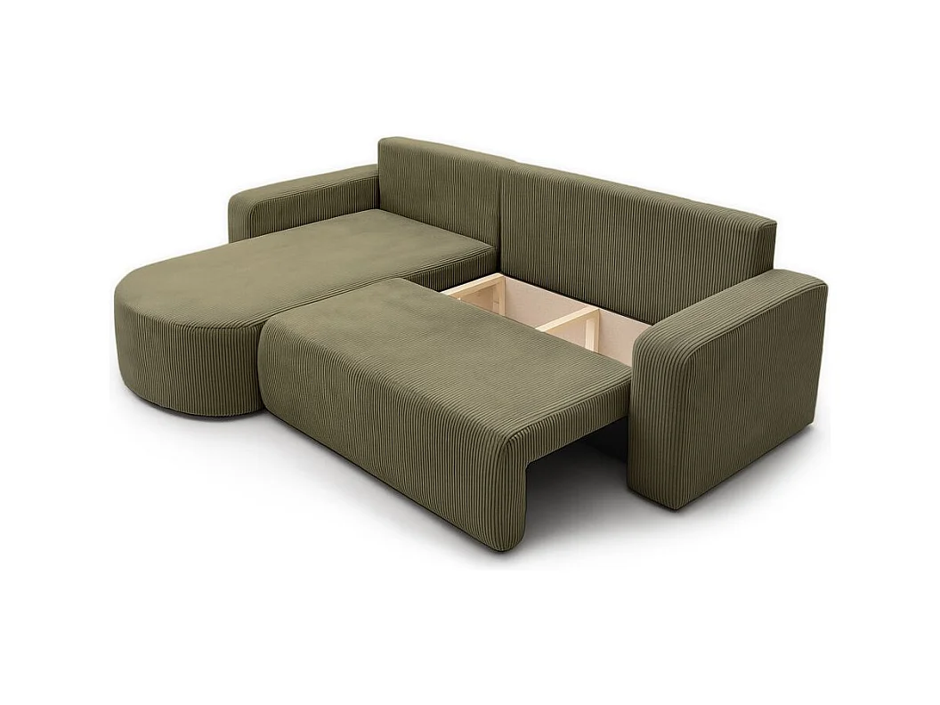 Canapé KIARA d'angle réversible convertible 4 places en velours côtelé - Vert kaki