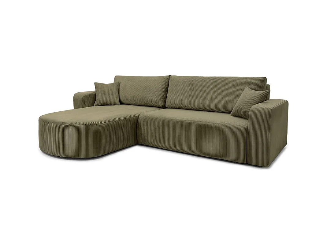 Canapé KIARA d'angle réversible convertible 4 places en velours côtelé - Vert kaki