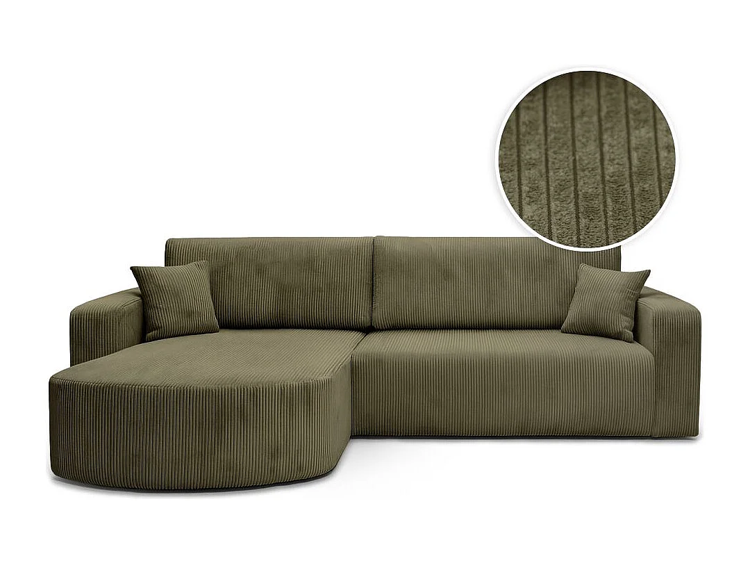 Canapé KIARA d'angle réversible convertible 4 places en velours côtelé - Vert kaki