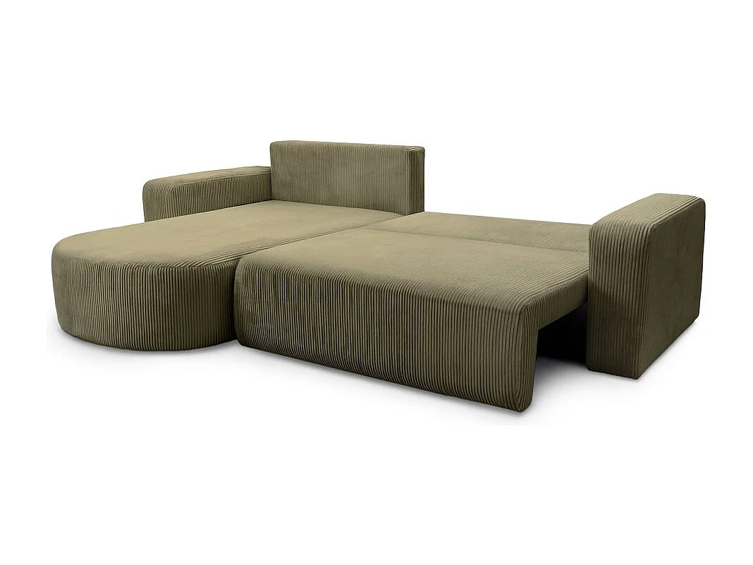 Canapé KIARA d'angle réversible convertible 4 places en velours côtelé - Vert kaki