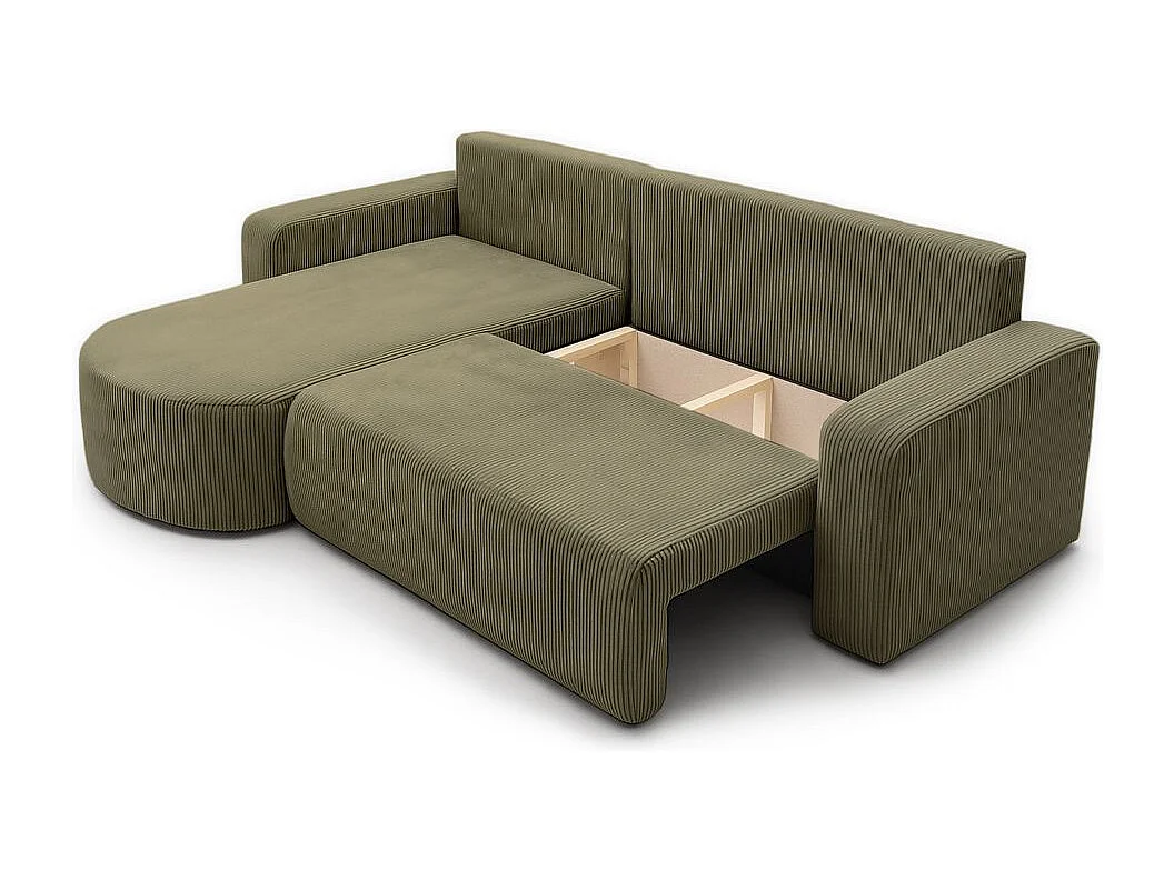 Canapé KIARA d'angle réversible convertible 4 places en velours côtelé - Vert kaki