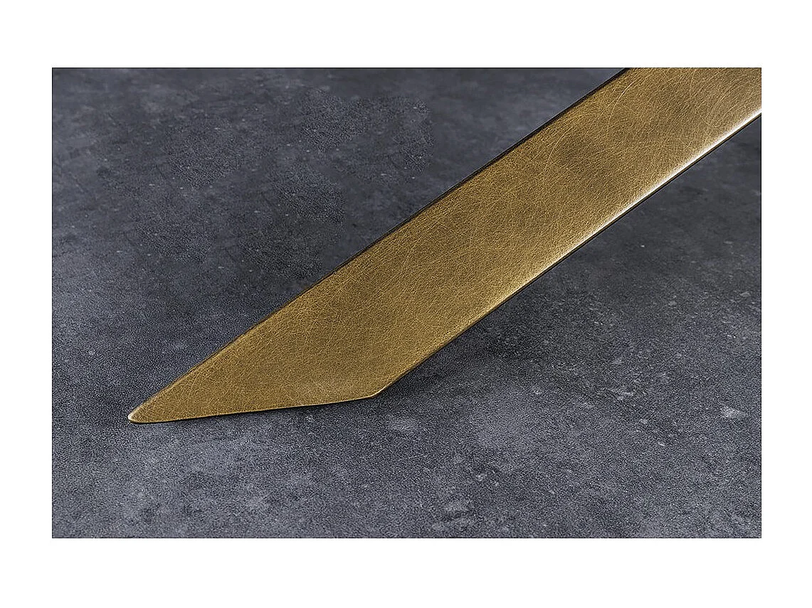 Table de salle à manger AERIS – Ovale 280 cm – Plateau céramique effet marbre blanc et bronze – Pieds métal – Style chic