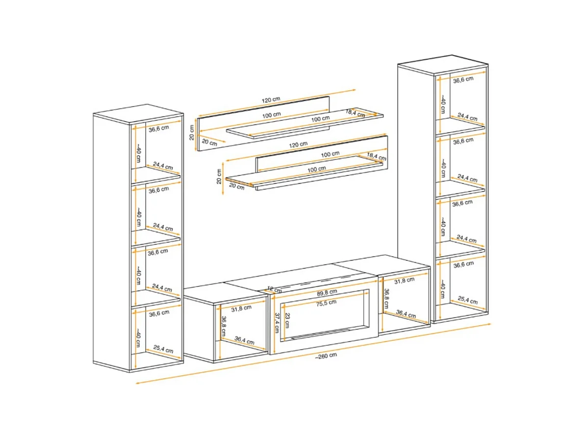 Composition murale FLY cachemire avec cheminée bio-éthanol et rangements