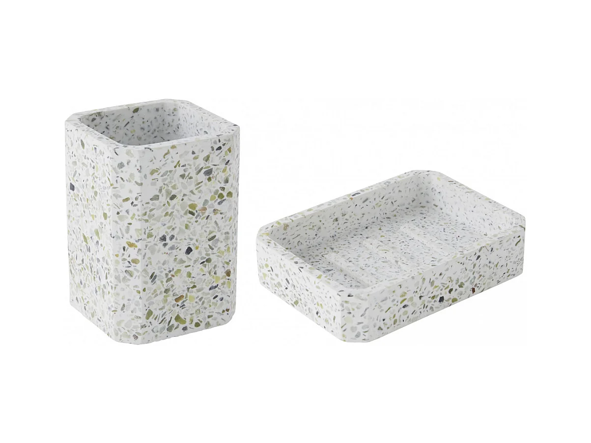 Set salle de bain terrazzo 2 pièces porte-savon vert