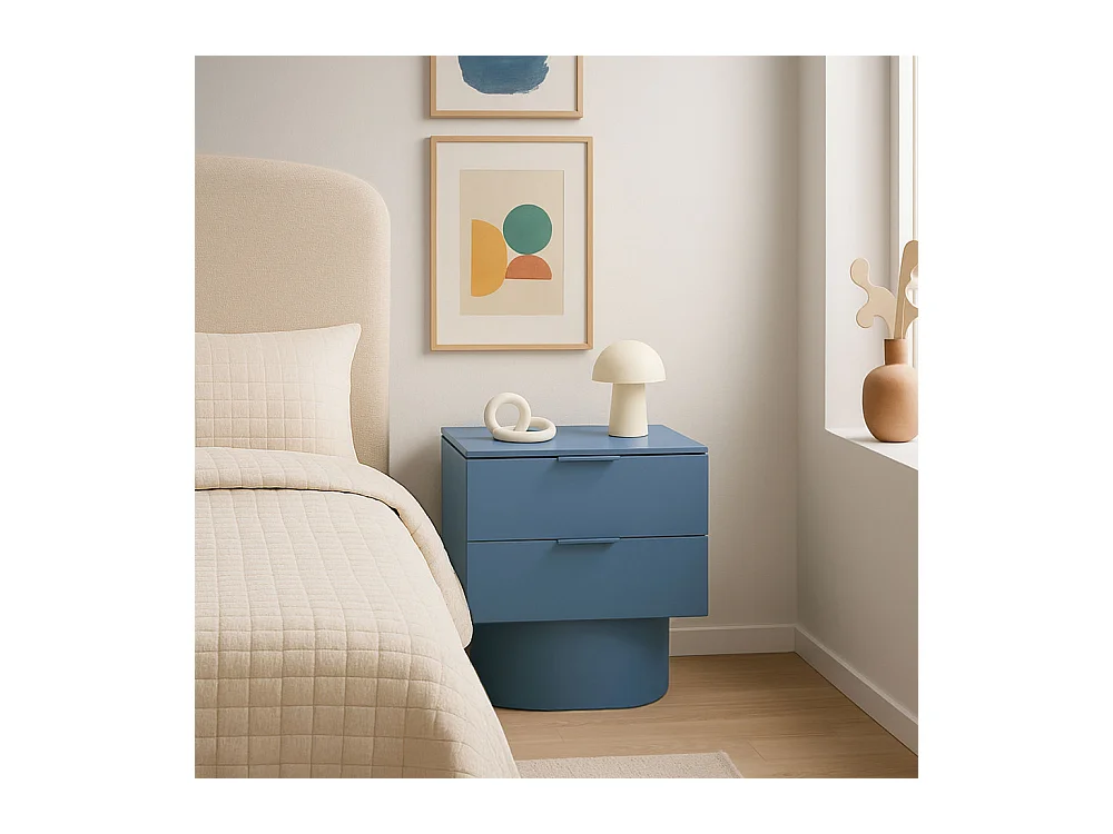 Totem - Table de chevet 2 tiroirs en bois - Bleu