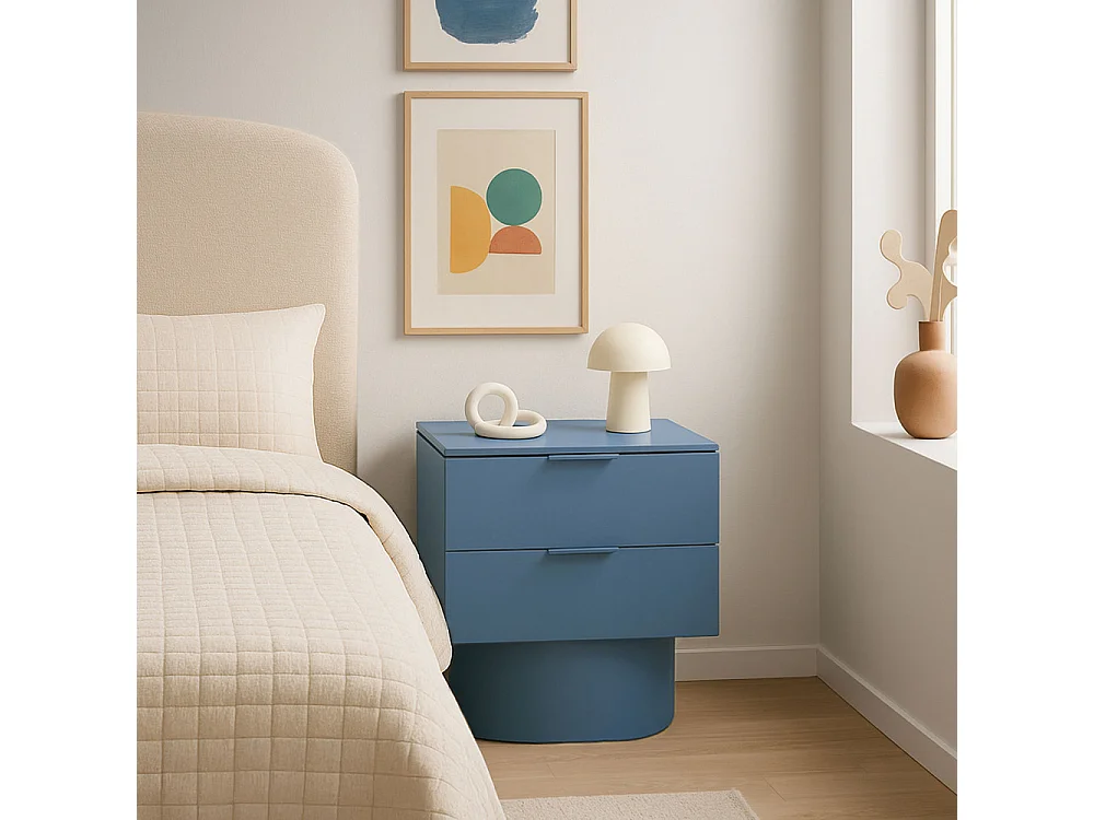 Totem - Table de chevet 2 tiroirs en bois - Bleu