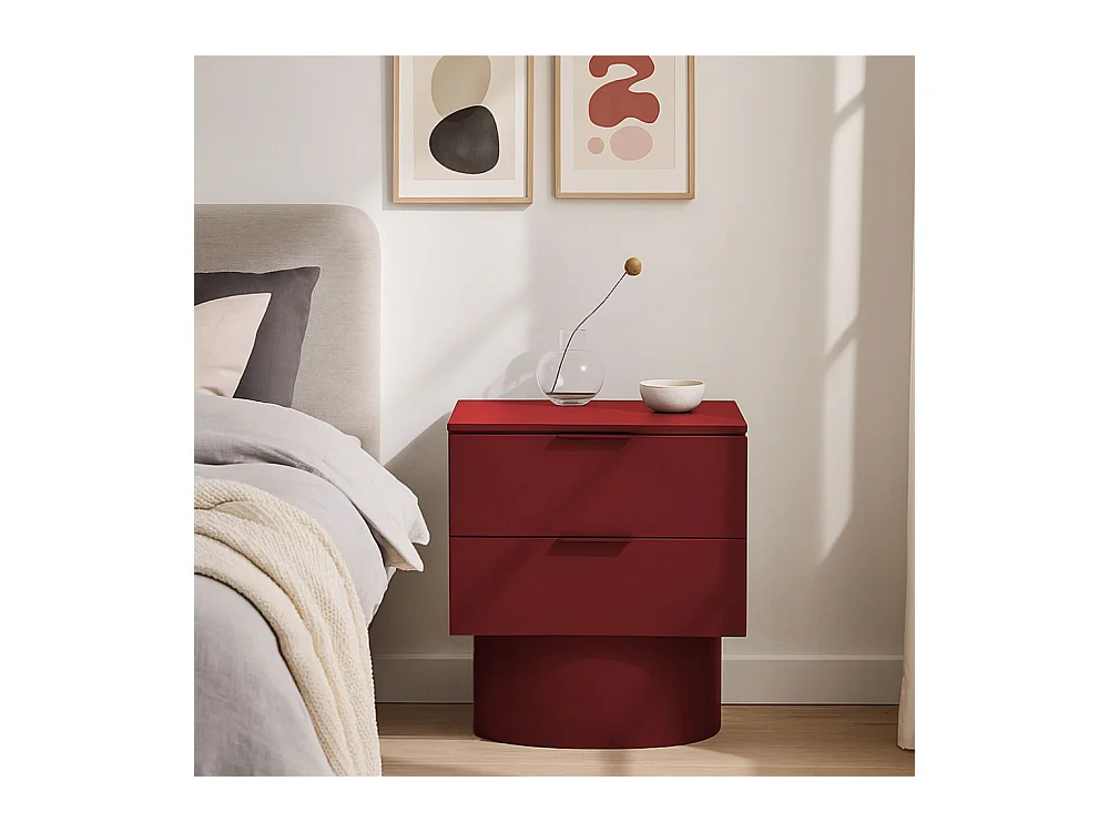 Totem - Table de chevet 2 tiroirs en bois - Rouge
