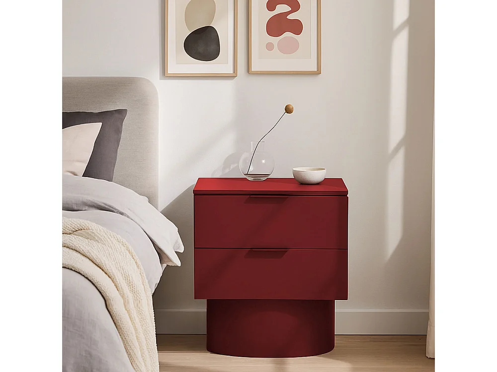 Totem - Table de chevet 2 tiroirs en bois - Rouge