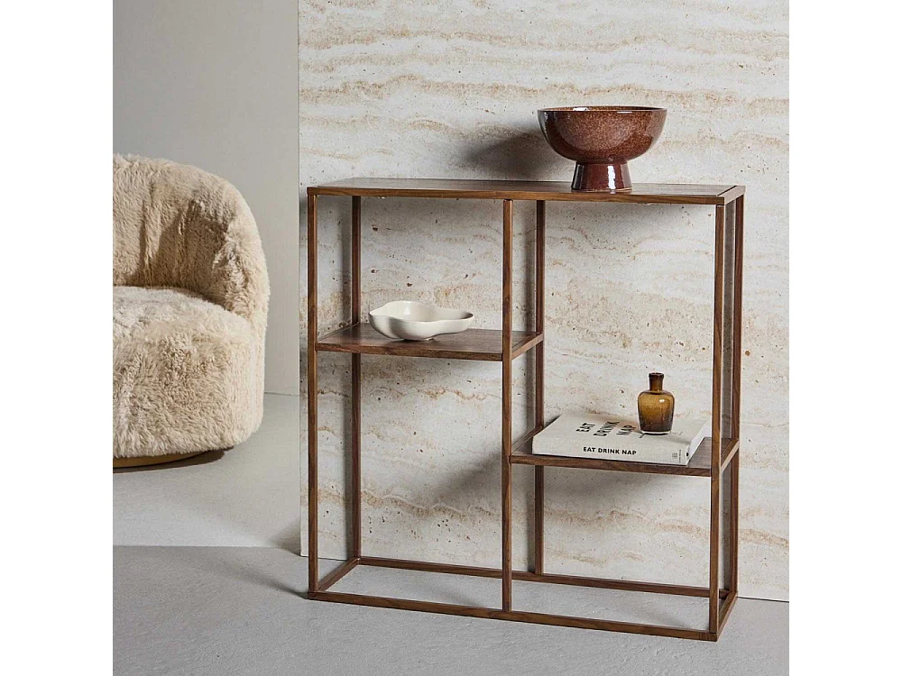 Étagère 3 Niveaux en Métal "Staal" 81cm Noyer