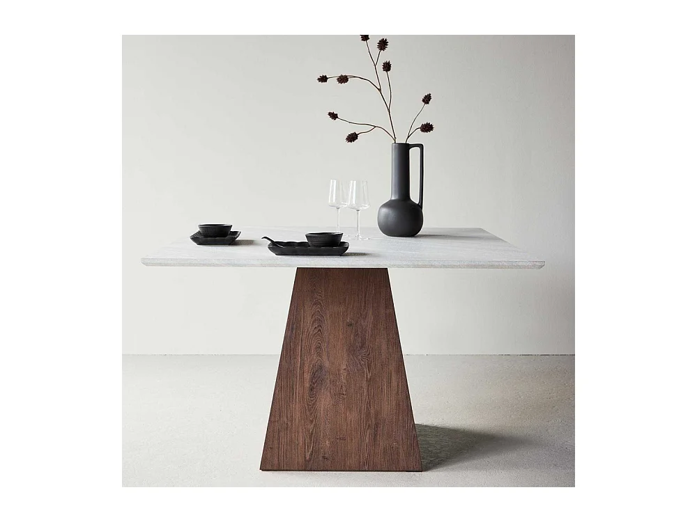 Table de Repas Effet Pierre "Cael" 120cm Gris & Moka