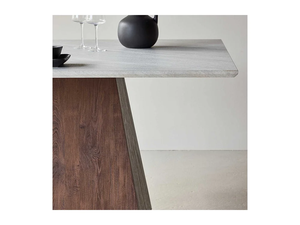 Table de Repas Effet Pierre "Cael" 120cm Gris & Moka