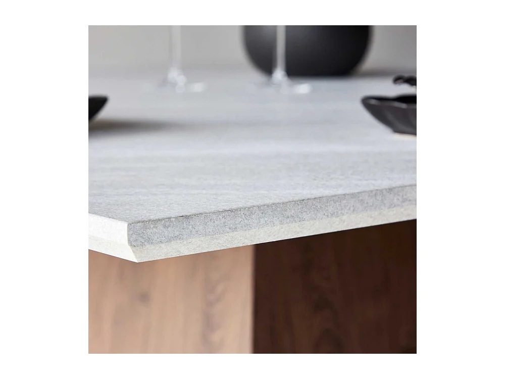 Table de Repas Effet Pierre "Cael" 120cm Gris & Moka