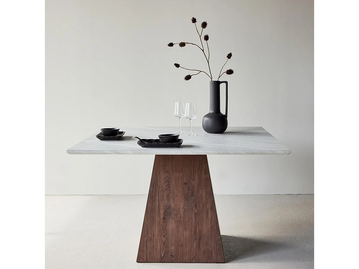 Table de Repas Effet Pierre "Cael" 120cm Gris & Moka