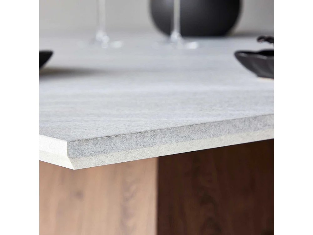 Table de Repas Effet Pierre "Cael" 120cm Gris & Moka