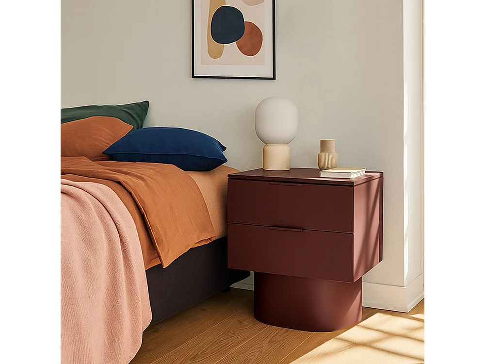 Totem - Table de chevet 2 tiroirs en bois - Bordeaux