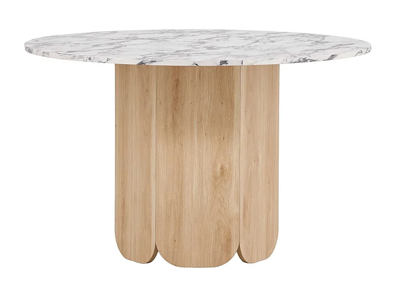 Table à Manger Ronde Effet Calacatta "Tekla" 120cm Gris & Naturel