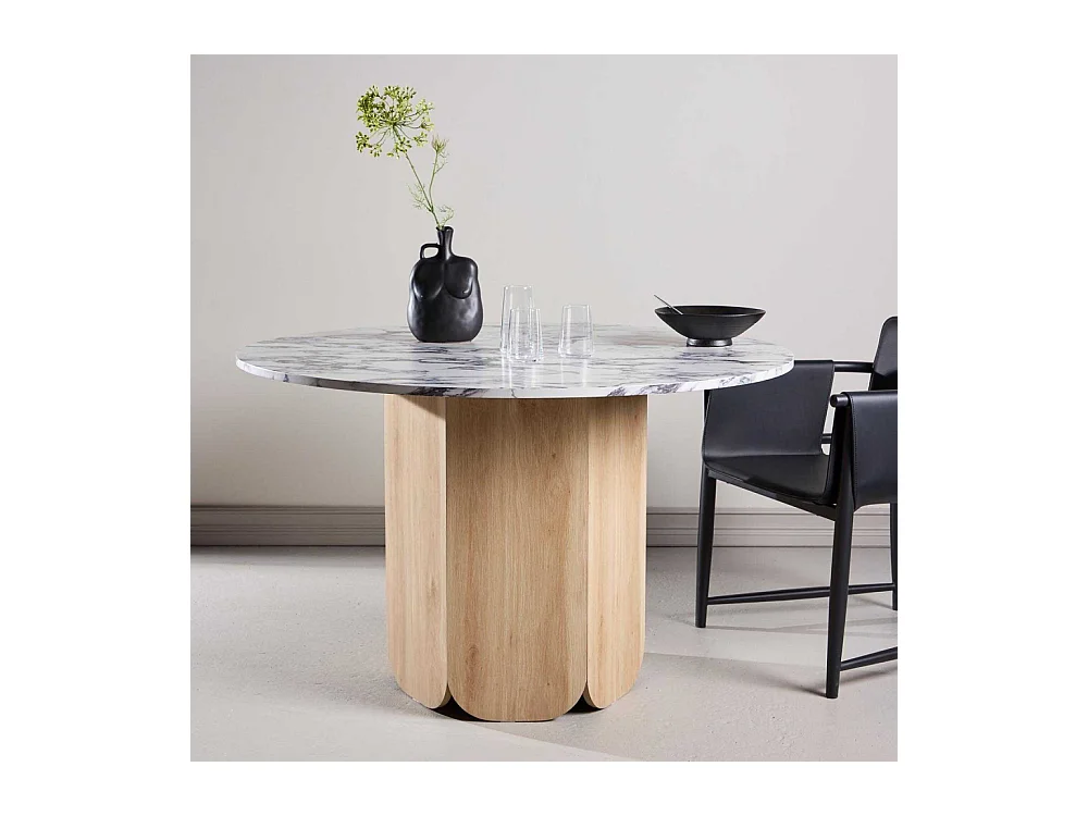 Table à Manger Ronde Effet Calacatta "Tekla" 120cm Gris & Naturel