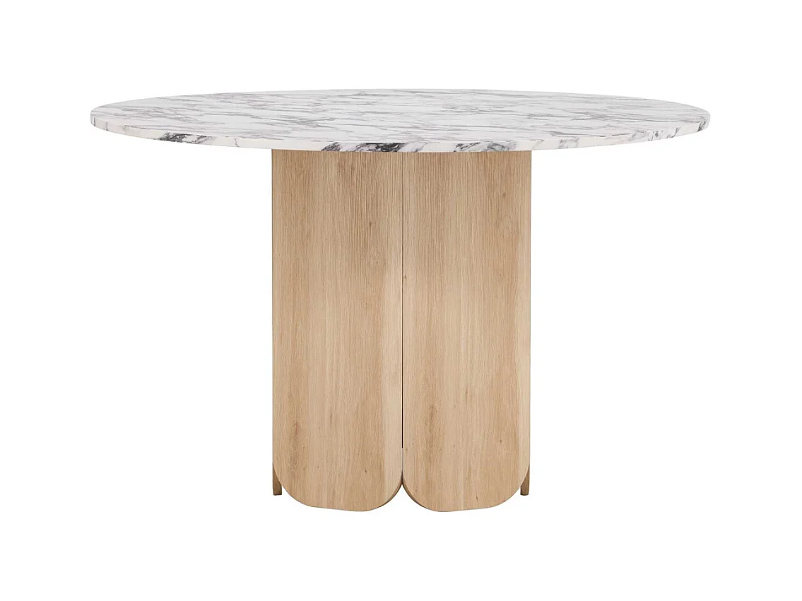 Table à Manger Ronde Effet Calacatta "Tekla" 120cm Gris & Naturel