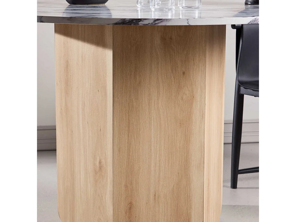 Table à Manger Ronde Effet Calacatta "Tekla" 120cm Gris & Naturel