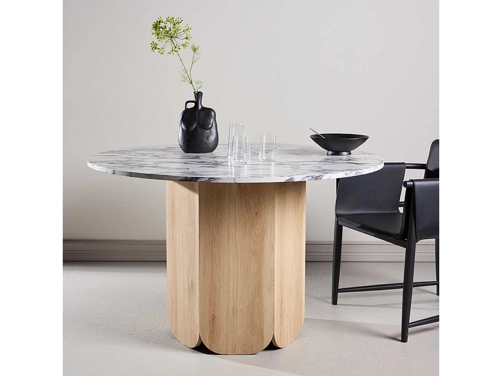 Table à Manger Ronde Effet Calacatta "Tekla" 120cm Gris & Naturel
