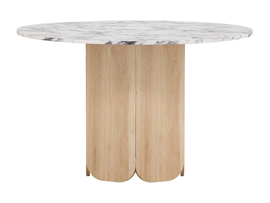 Table à Manger Ronde Effet Calacatta "Tekla" 120cm Gris & Naturel