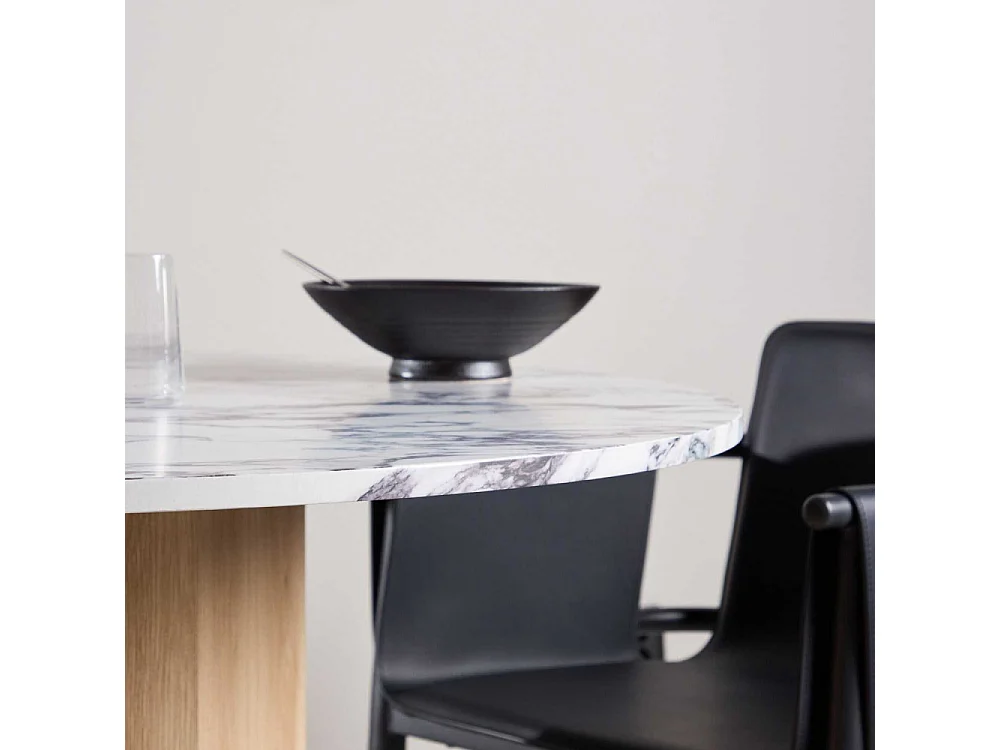 Table à Manger Ronde Effet Calacatta "Tekla" 120cm Gris & Naturel