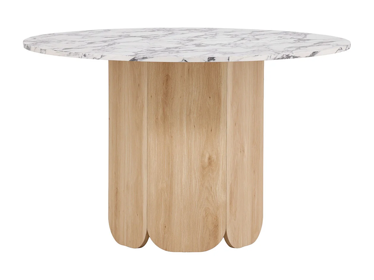 Table à Manger Ronde Effet Calacatta "Tekla" 120cm Gris & Naturel