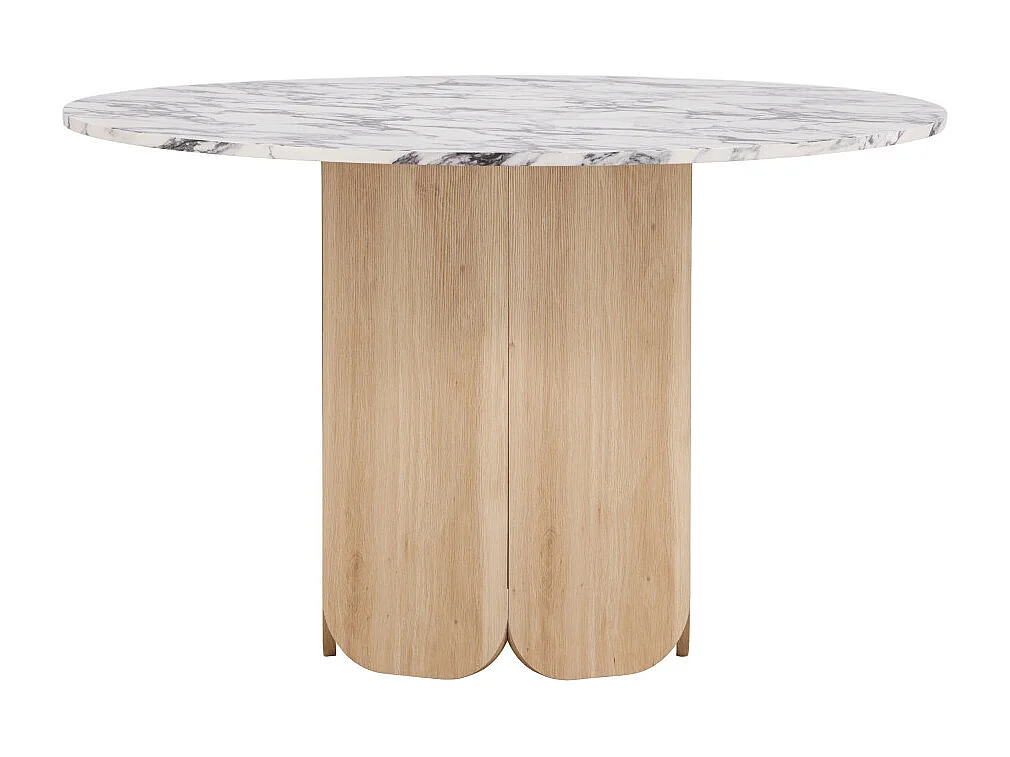 Table à Manger Ronde Effet Calacatta "Tekla" 120cm Gris & Naturel