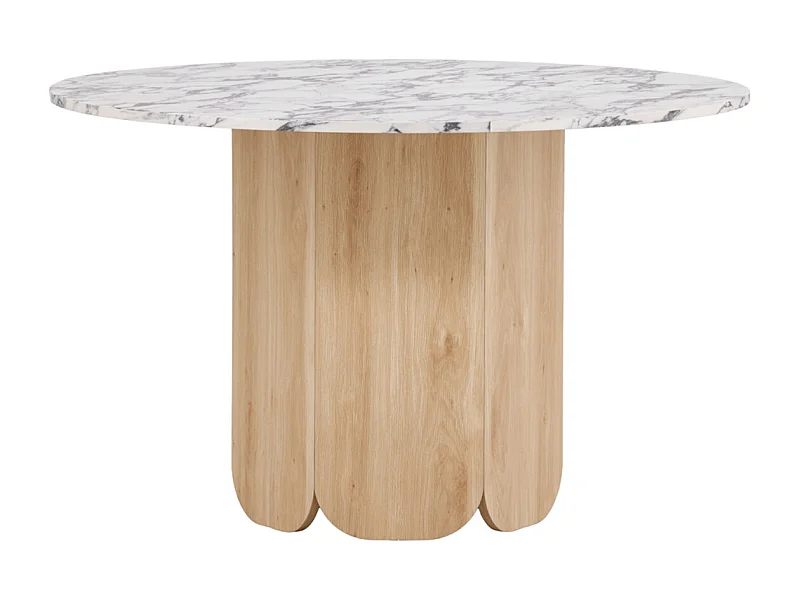 Table à Manger Ronde Effet Calacatta "Tekla" 120cm Gris & Naturel