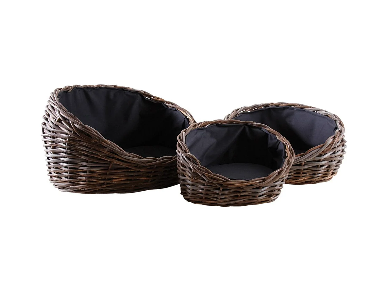 Lot de 3 paniers ovales en poelet gris avec coussins noirs pour animaux | Aubry Gaspard