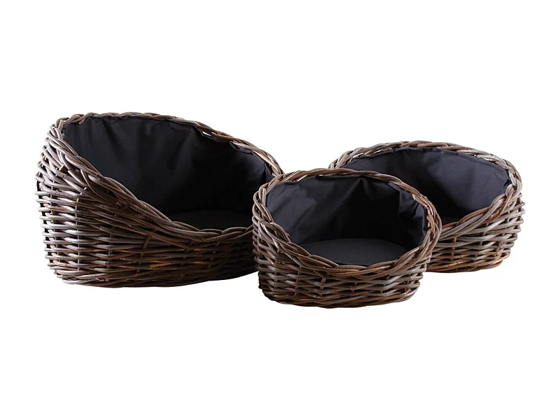 Lot de 3 paniers ovales en poelet gris avec coussins noirs pour animaux | Aubry Gaspard