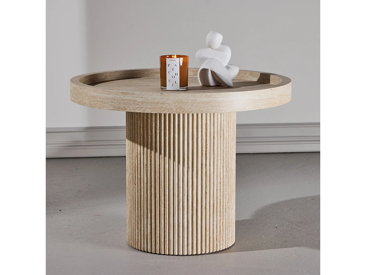Table Basse Effet Travertin "Krille" 60cm Beige