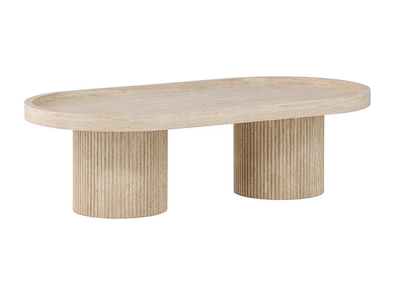 Table Basse Effet Travertin "Krille" 120cm Beige