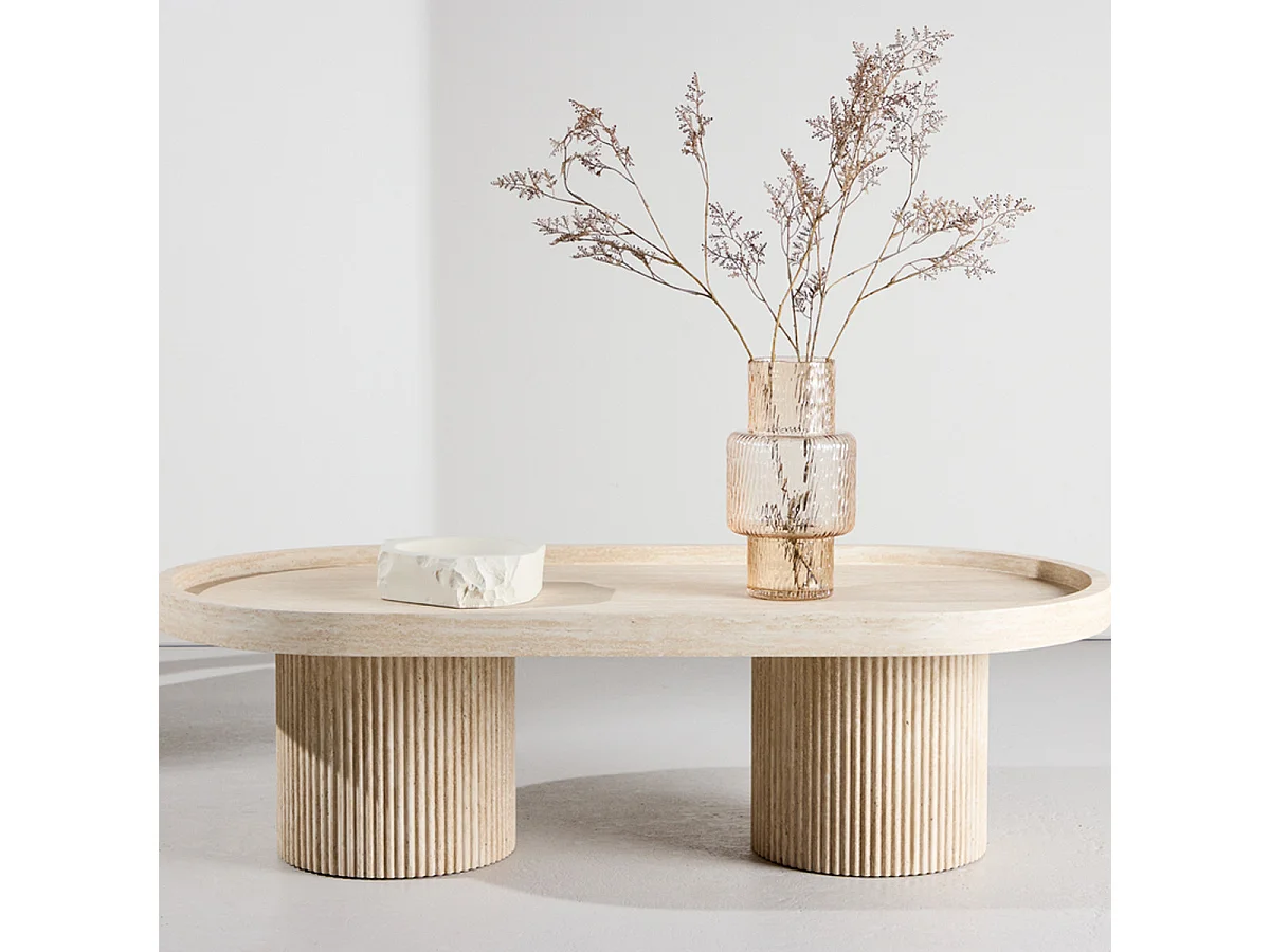 Table Basse Effet Travertin "Krille" 120cm Beige