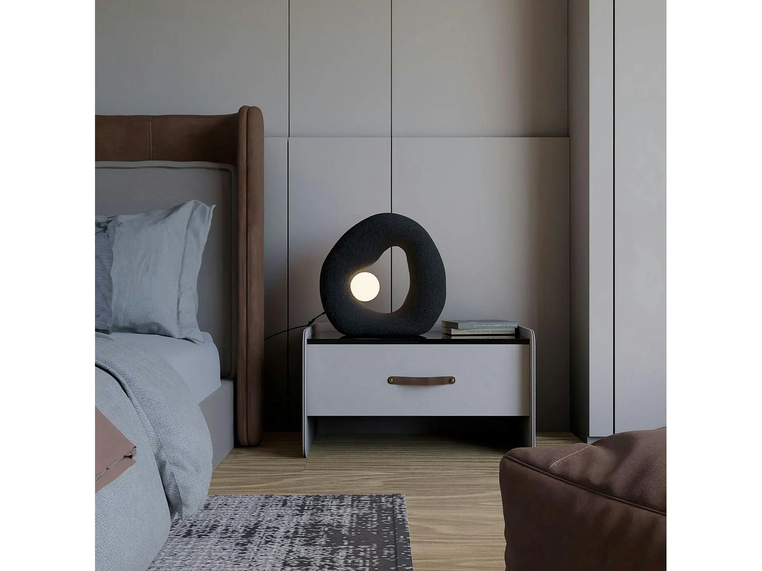 Lampe design noire forme ronde organique 38 cm NOXIS