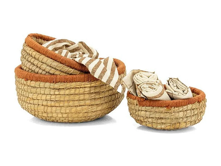 Série de 3 Corbeilles Rondes en Jute et Jonc Naturel | Aubry Gaspard