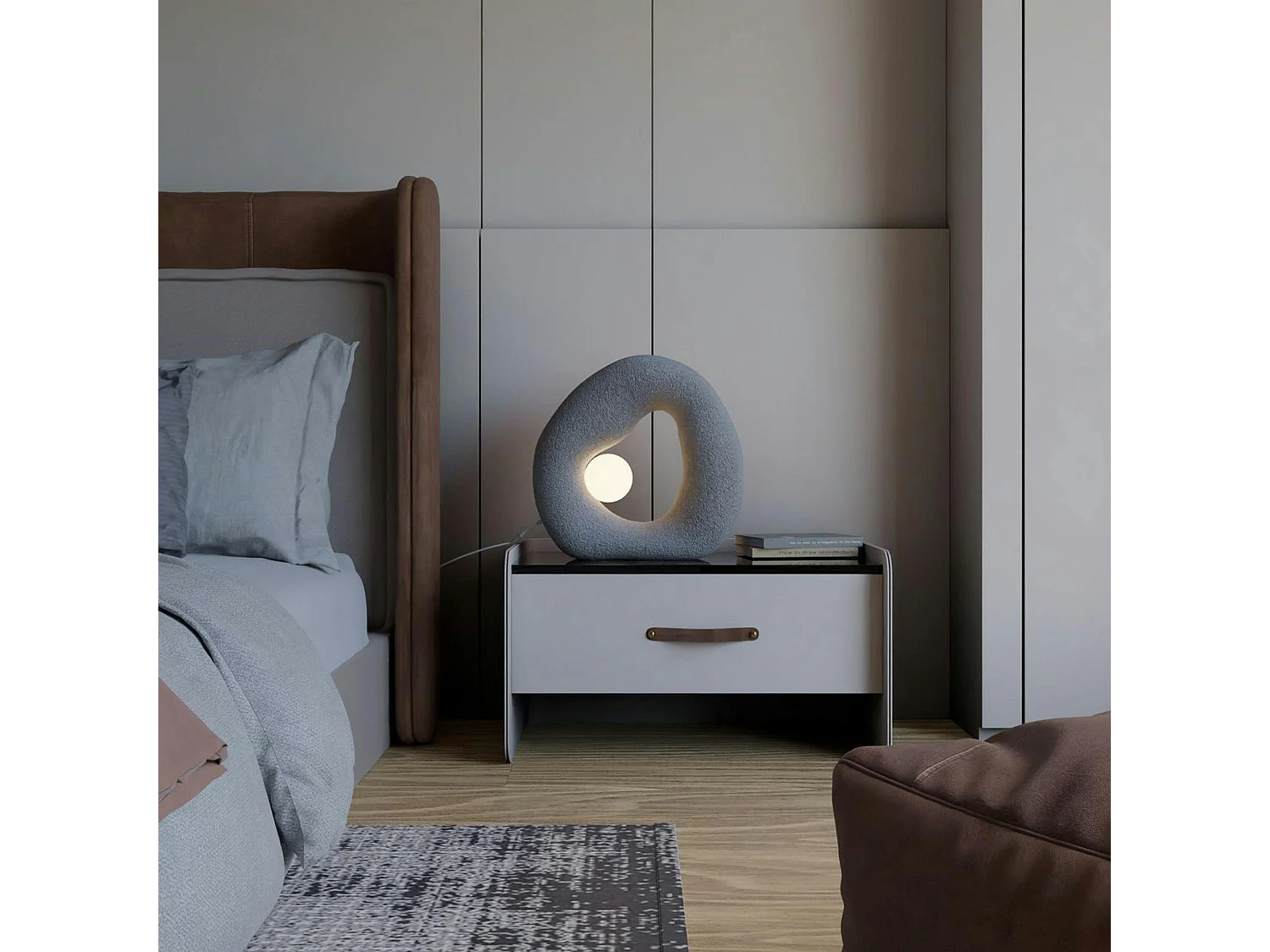 Lampe design grise forme ronde organique 38 cm NOXIS