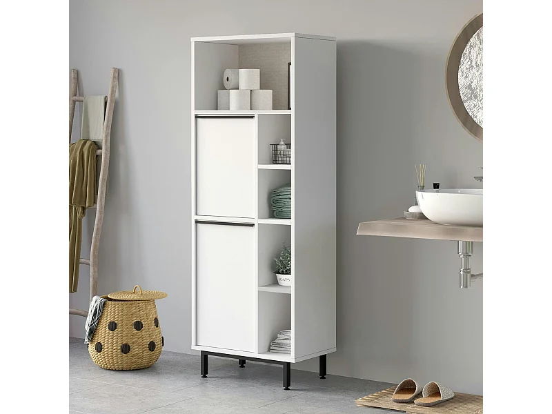 Colonne salle de bains blanche 2 portes 5 niches JENA