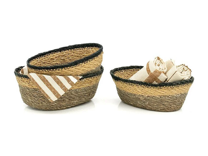 Série de 3 Corbeilles Ovales en Jonc Naturel | Aubry Gaspard