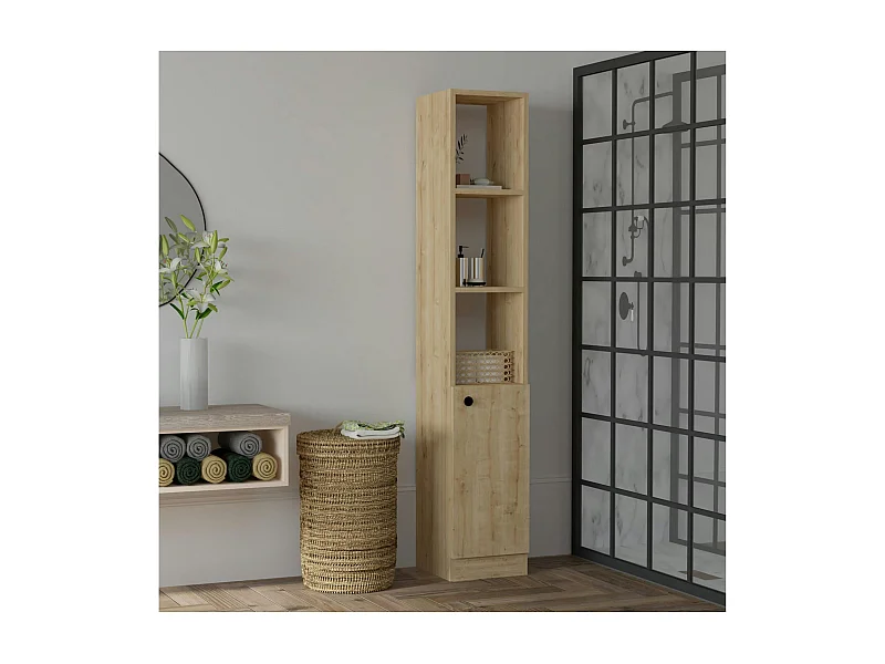 Colonne salle de bains effet chêne, 1 porte 3 niches MARFA