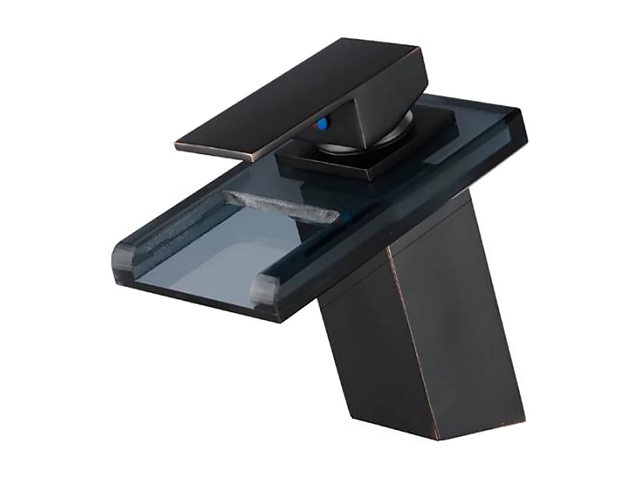 Robinet de salle de bain Mitigeur de lavabo cascade en vitrocéramique noire avec flexible, sans LED