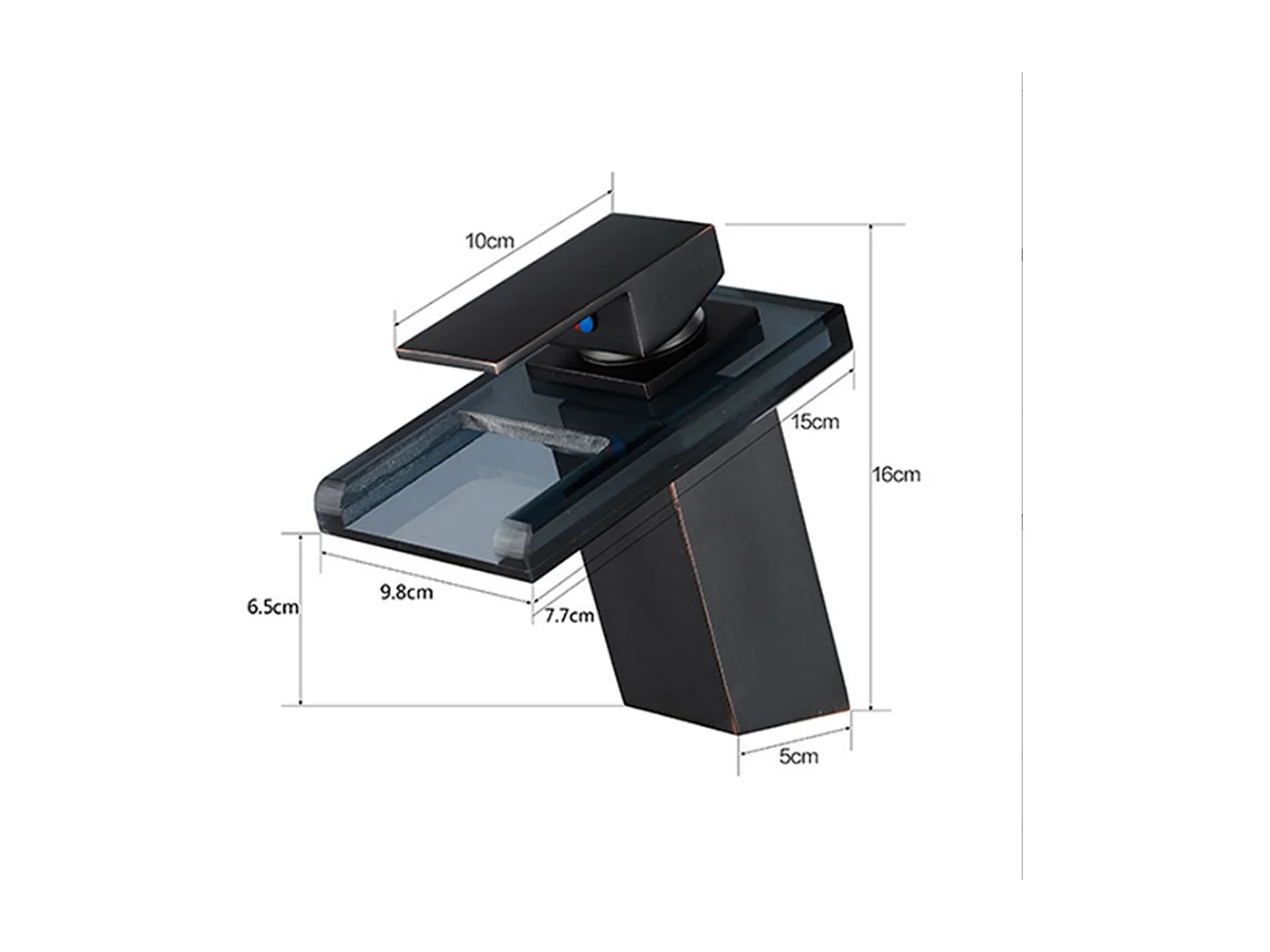 Robinet de salle de bain Mitigeur de lavabo cascade en vitrocéramique noire avec flexible, sans LED