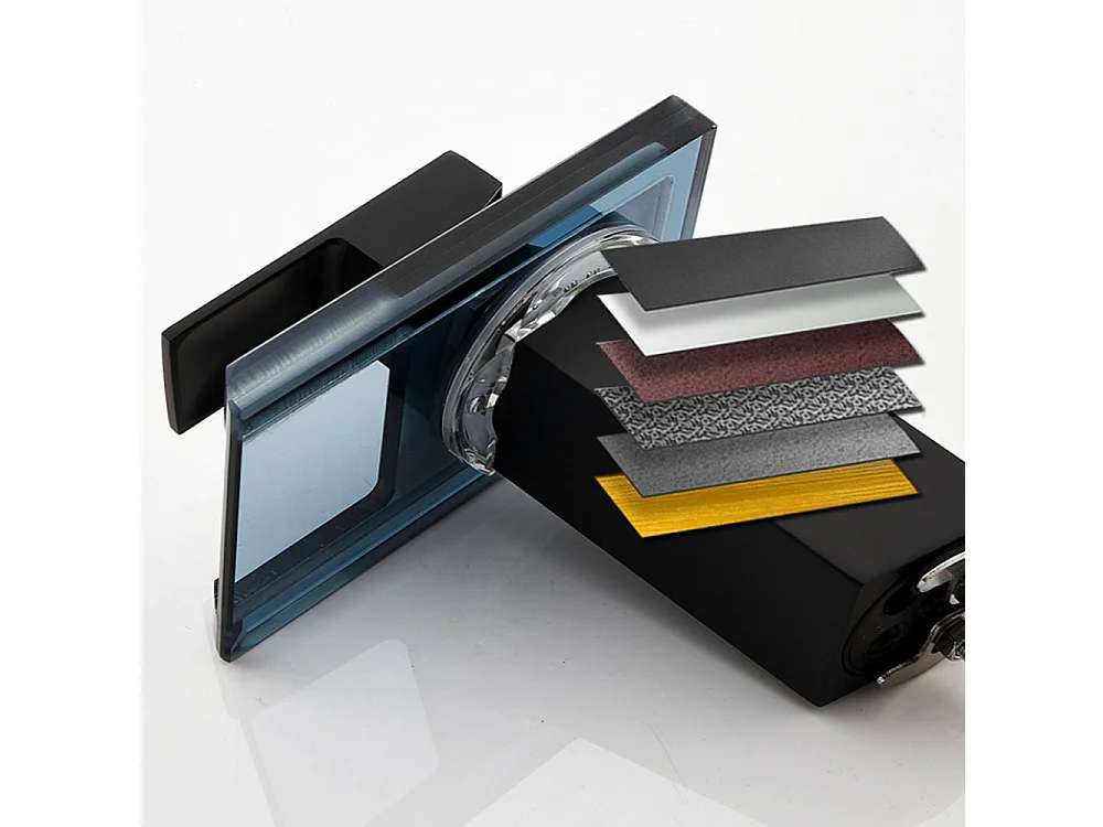 Robinet de salle de bain Mitigeur de lavabo cascade en vitrocéramique noire avec flexible, sans LED